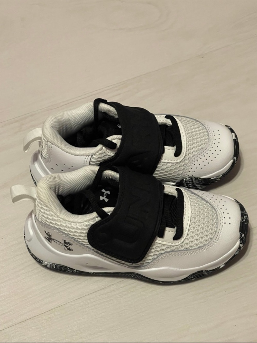 Under Armour Kids White and Black Velcro Athletic Sneakers
